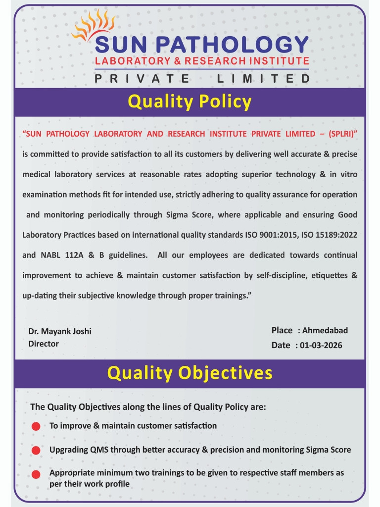 Sun Pathology Lab - Quality Policy